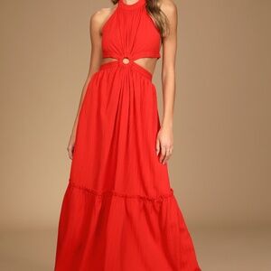 Lulus Island Vacay Red Tie-back Maxi Dress - Size XXS